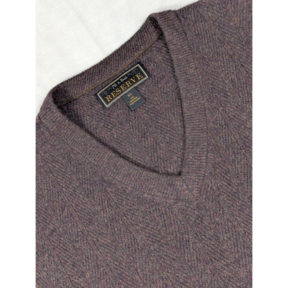 Jos. A Bank Reserve 100% Cashmere V-neck Mens Sweater Vest Brown Herringbone‎ XL